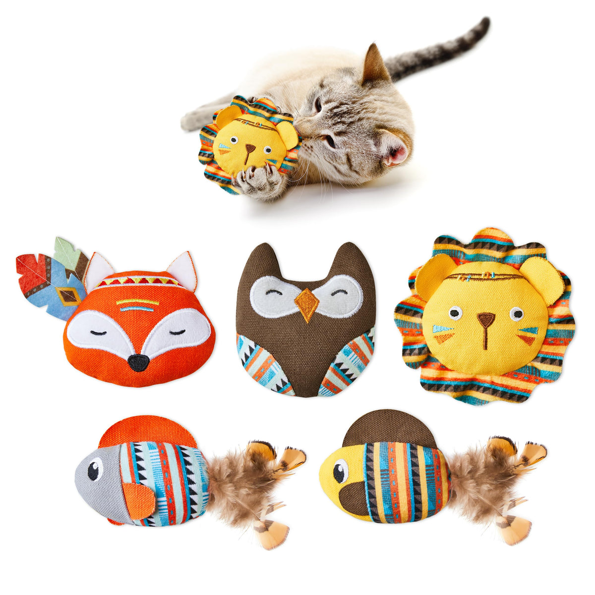 Potaroma Cat Toys Jungle Animals, 5 Pack Bite Resistant Catnip Toys