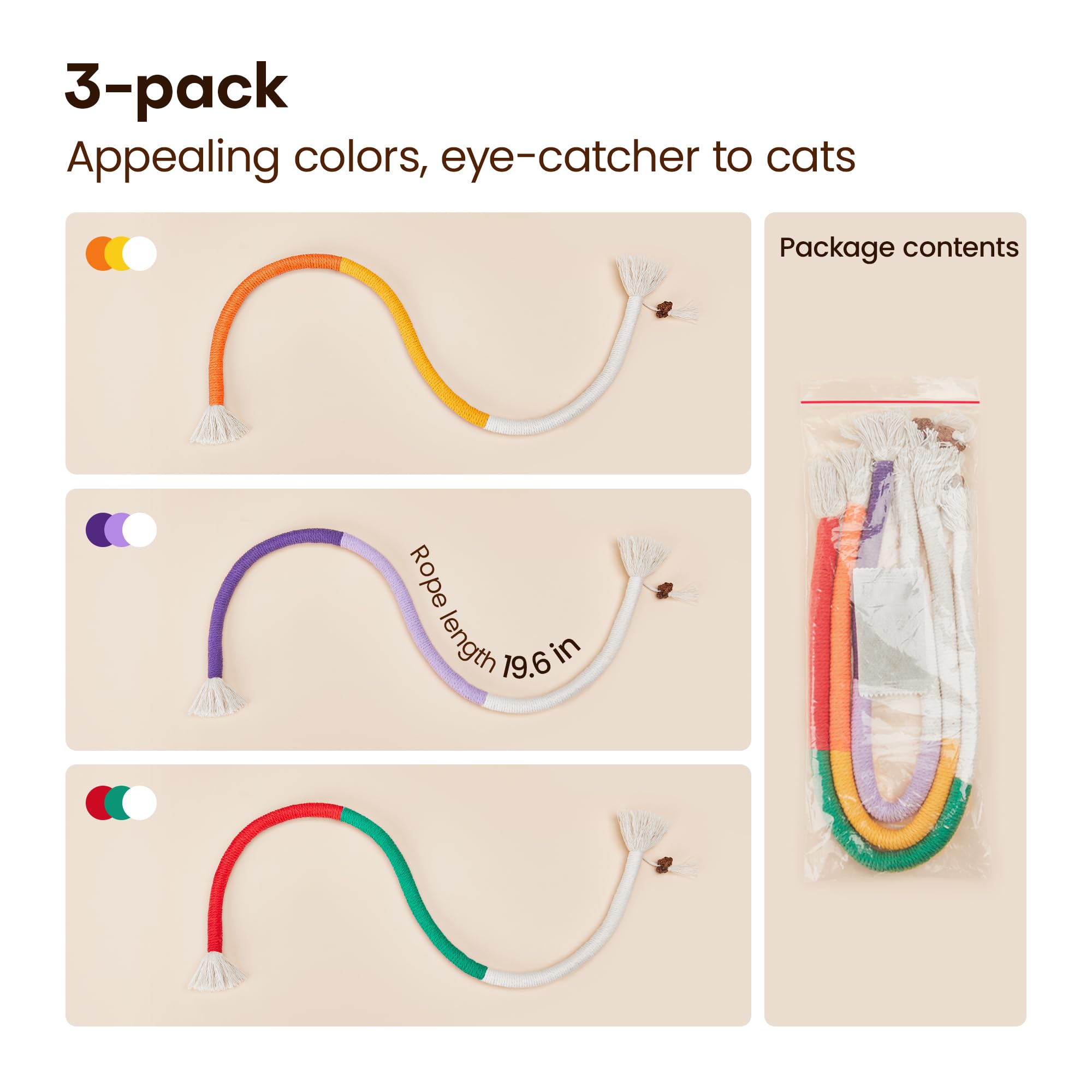 Potaroma Cat Toys Chew Ropes 3Pcs with Refillable Natural Catnip Potaroma Cat Toys Chew Ropes 3Pcs with Refillable Natural Catnip
