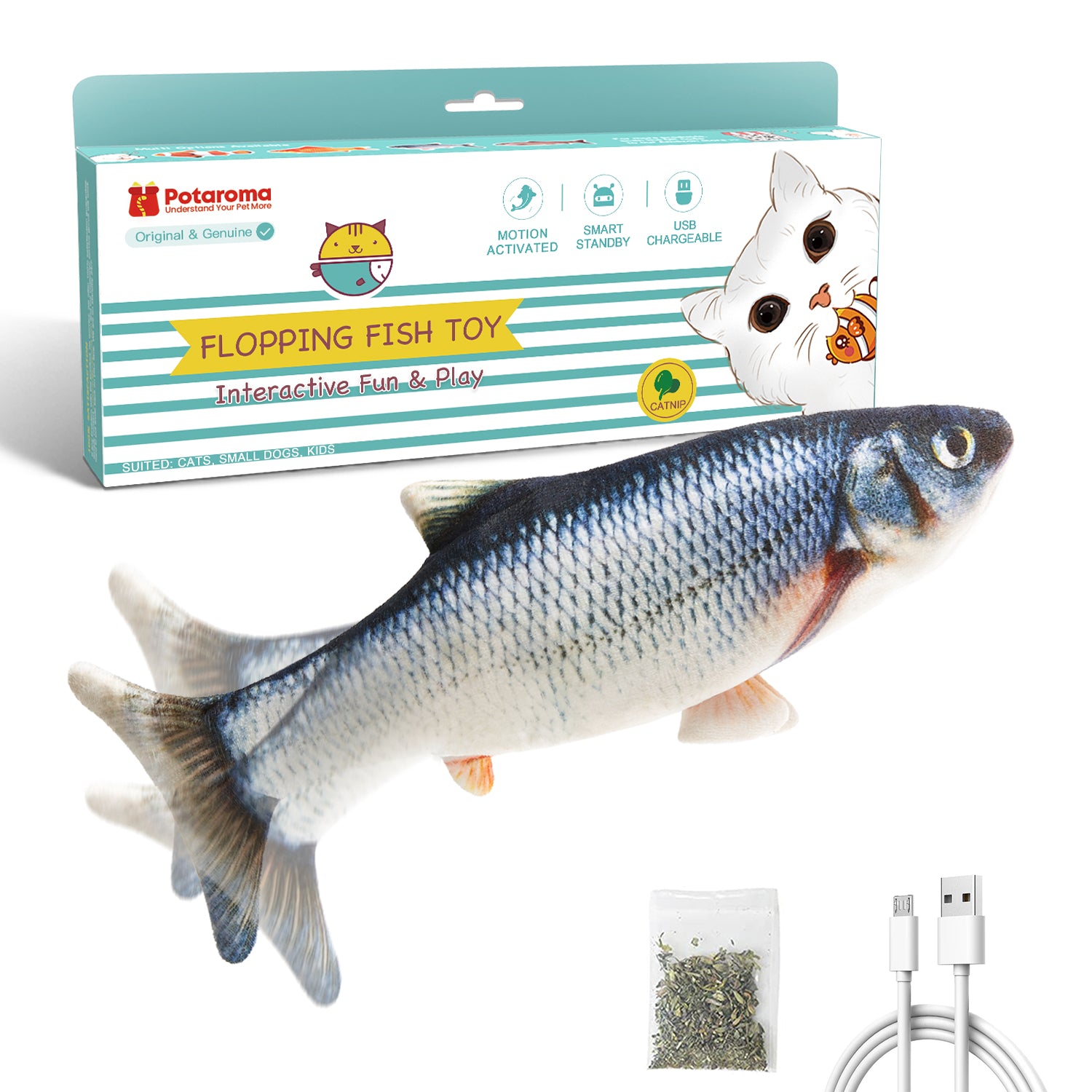 Potaroma Cat Toys Flopping Fish with Silvervine and Catnip