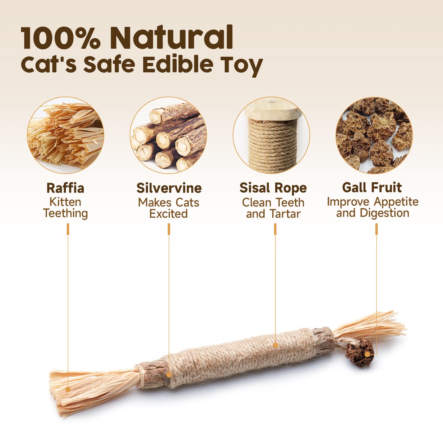 Natural Silvervine Cat Wand Sticks - Catnip Toys For Chewing & Interactive Play