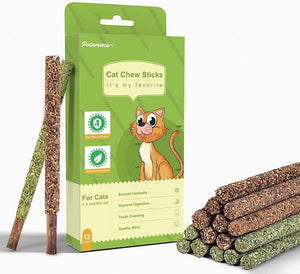 Potaroma 12Pcs Natural Silvervine Sticks Catnip Sticks, Catmint Silvervine Blend, Cat Chew Toys for Kittens Teeth Cleaning, Matatabi Dental Care Cat Treat Toys, Edible Kitty Toys for Cats Lick
