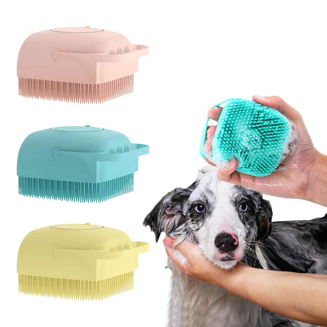 Dog Bath Brush , Aoche Pet Bath Comb Brush Soothing Massage Rubber Comb  2pcs with Adjustable Ring
