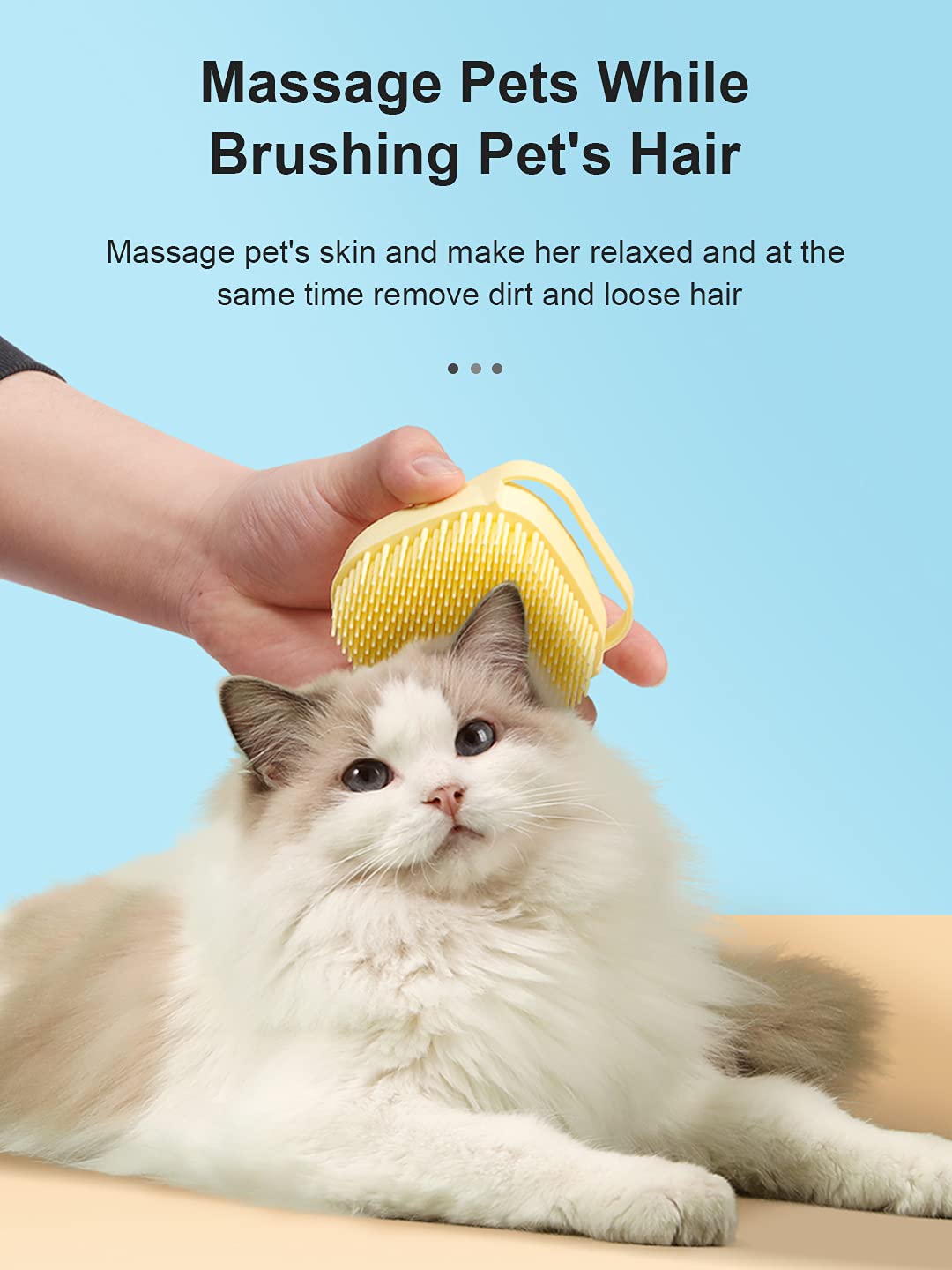 Aohao Dog Bath Brush Rubber Pet Grooming Brush Pet Shampoo Brush Comb with Adjustable Ring Handle with Soap Dispenser Dog Bathing Brush, Blue